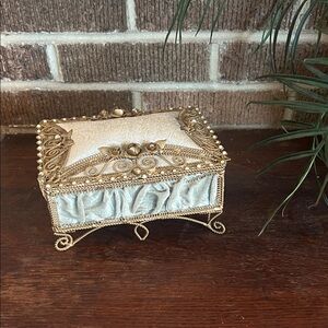 Vintage French Style Gold and Velvet Filigree Jewelry Box